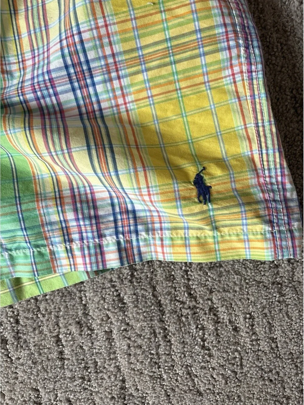 Polo Ralph Lauren Madras Plaid Swim Trunks Large Yellow Multicolor Quick Dry